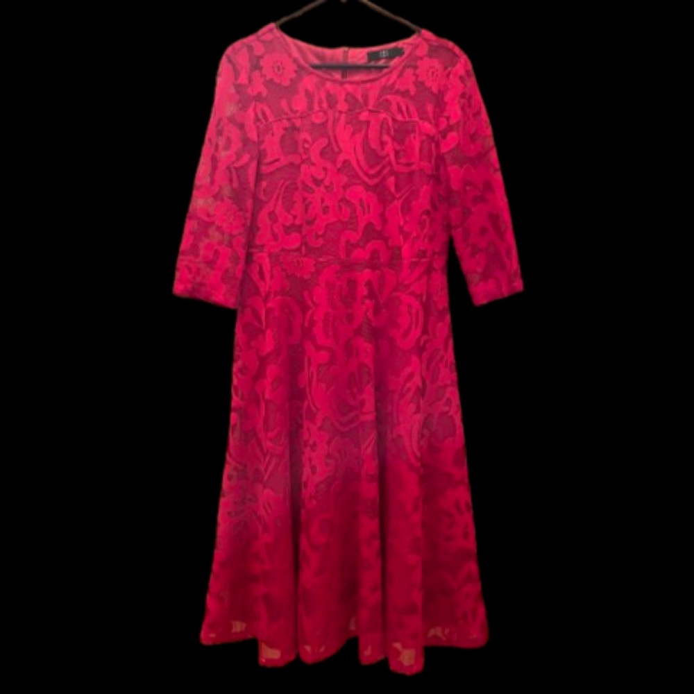 🧡Red lace fit flare party dress Large NN